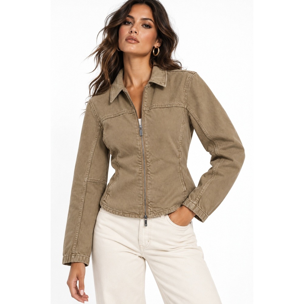 & Other Stories Women Tan Khaki Cotton Twill Zip Up Jacket Size 2 NEW